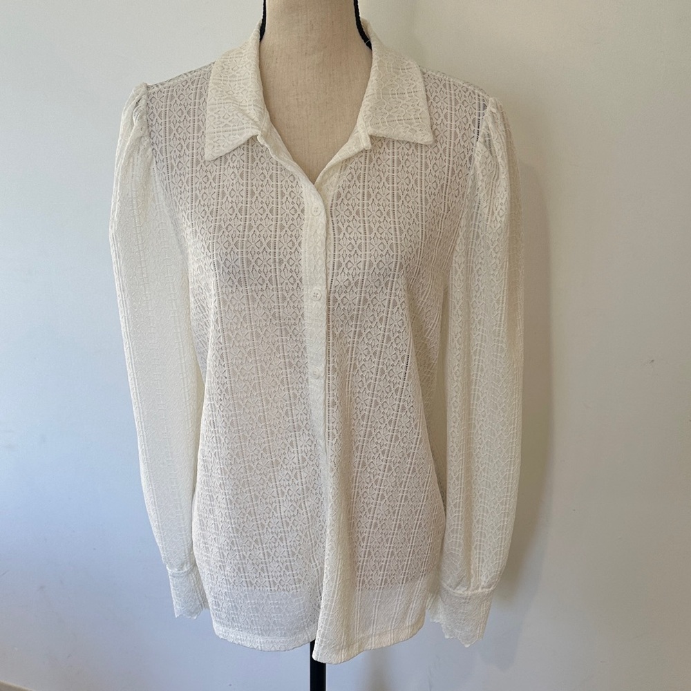 Reitmans Ivory Cream Lace Button-Up Blouse long sleeve XL